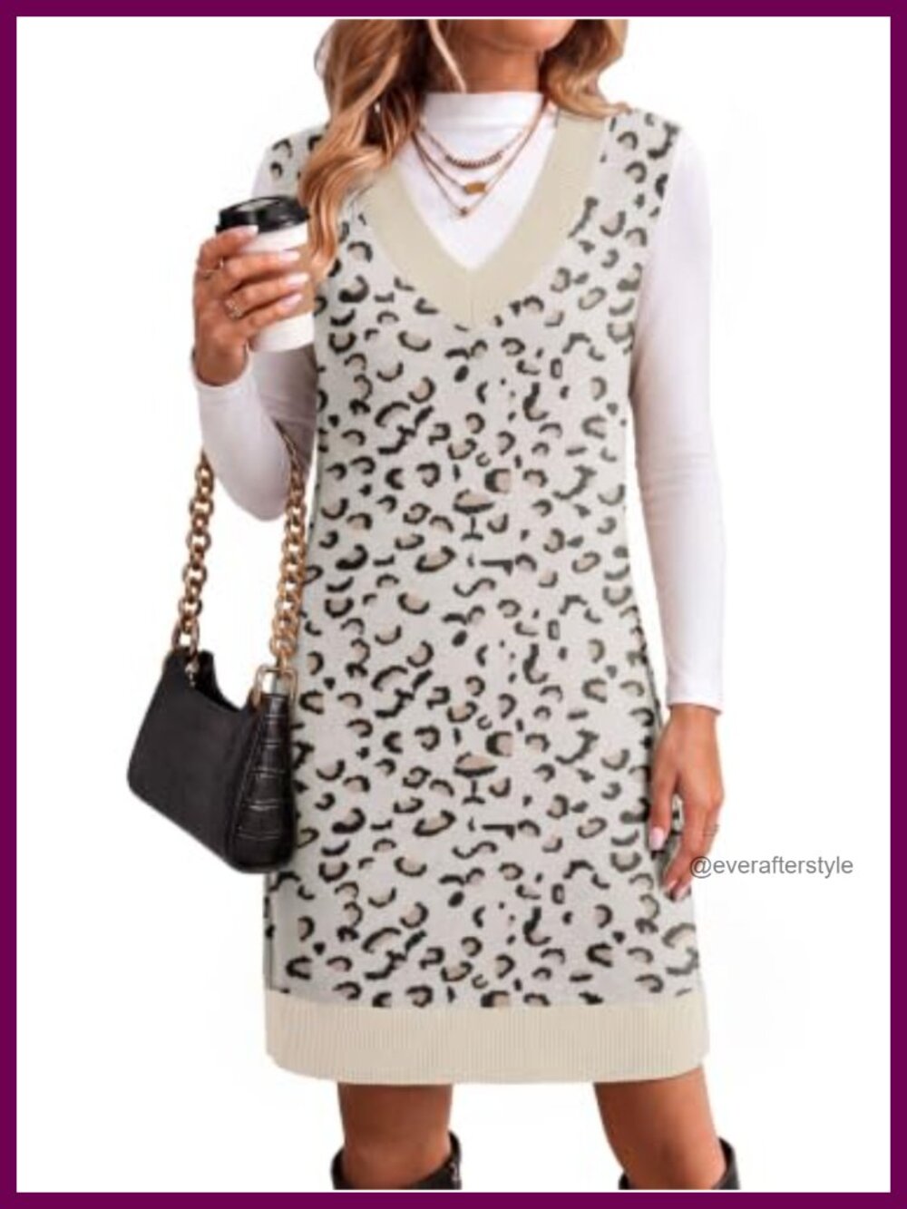 Cable Knit V-Neck Sleeveless Sweater Vest Dress Loose Fit Pullover